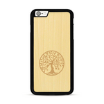Coque de protection en bois véritable fabriquée en France pour  sur le thème de la spiritualité et du yoga avec une gravure zen représentant un arbre de vie
