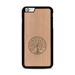 Coque de protection en bois véritable fabriquée en France pour  sur le thème de la spiritualité et du yoga avec une gravure zen représentant un arbre de vie