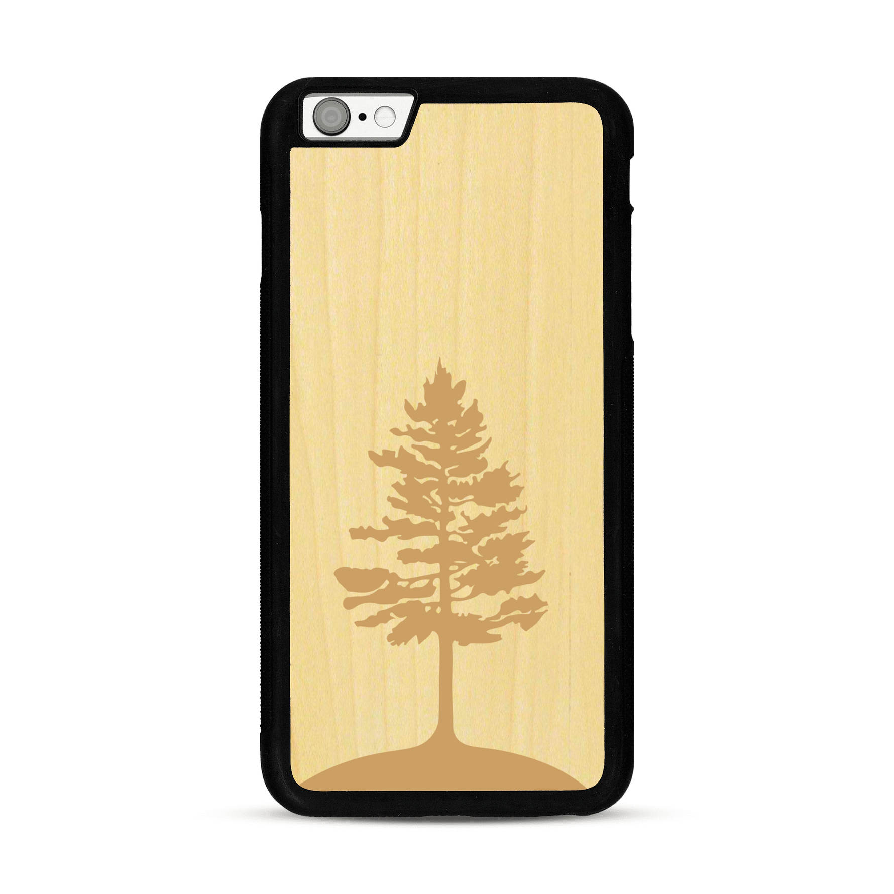 Coque de protection en bois véritable fabriquée en France pour  sur le thème de la nature, de la fôret et de l'écoresponsabilité avec une gravure représentant un arbre 