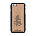 Coque de protection en bois véritable fabriquée en France pour  sur le thème de la nature, de la fôret et de l'écoresponsabilité avec une gravure représentant un arbre 