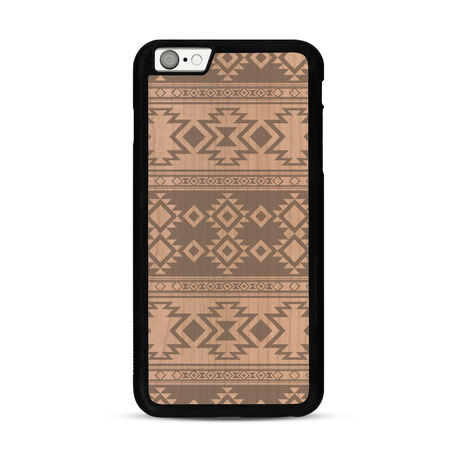 Coque de protection en bois véritable fabriquée en France pour  avec des motifs géométriques s'inspirant des temples aztèques, mayas et incas