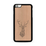 Coque de protection en bois véritable fabriquée en France pour  sur le thème de la nature et des animaux représentant une tête de cerf gométrique avec un design moderne et minimaliste