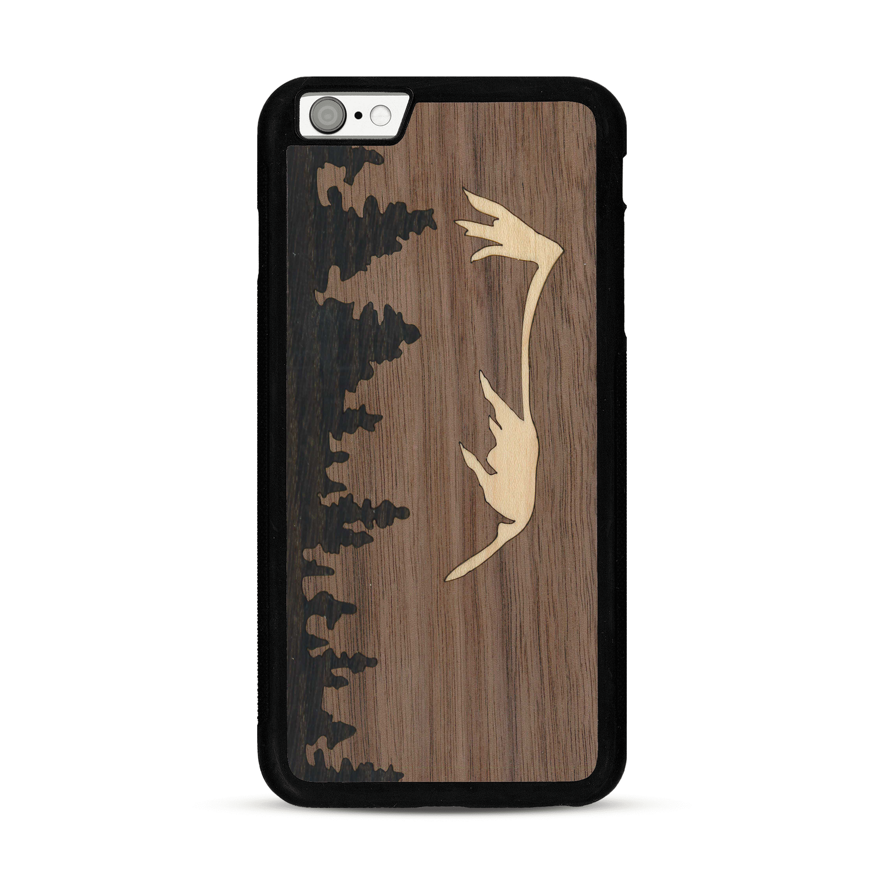Coque de protection en bois véritable fabriquée en France pour  sur le thème de la nature et de la montagne qui allie du chêne fumé, du noyer et du bambou représentant le mont mézenc