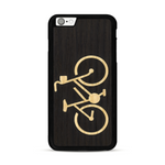 Coque de protection en bois véritable fabriquée en France pour  sur le theme du vélo et de l'outdoor qui allie du bambou et du chêne fumé représentant un vélo