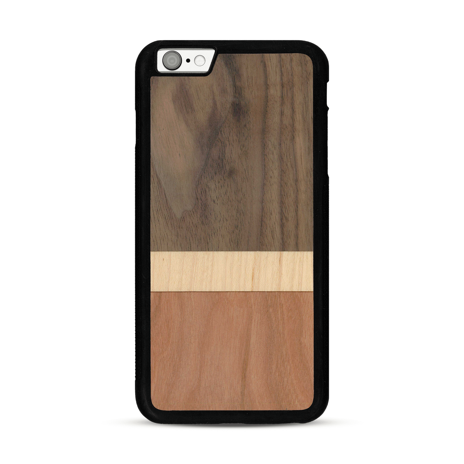 Coque de protection en bois véritable fabriquée en France pour  alliant des bandes horizontales de bambou, merisier et noyer