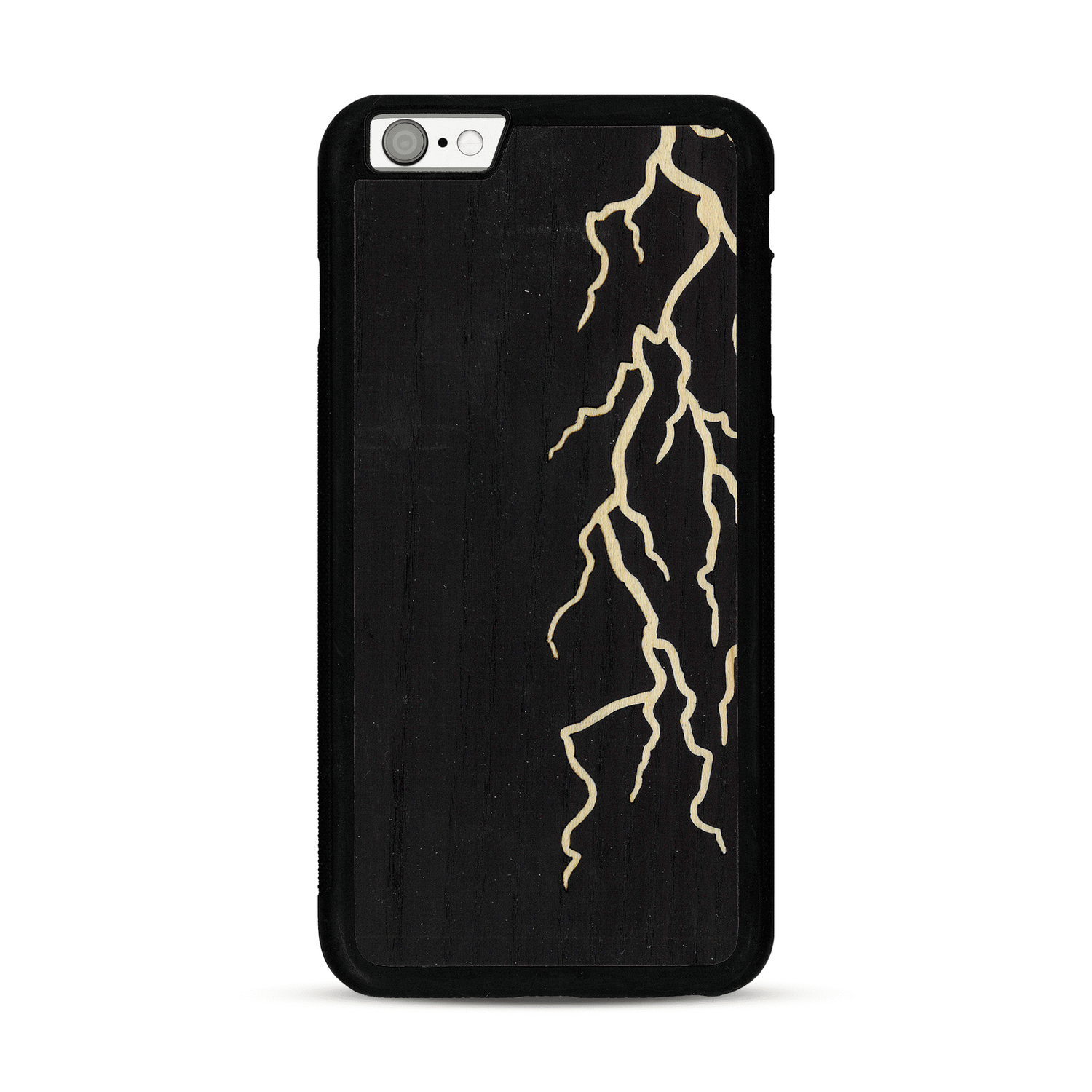 Coque de protection en bois véritable fabriquée en France pour  alliant plusieurs essences de bois pour représenter un éclair divin