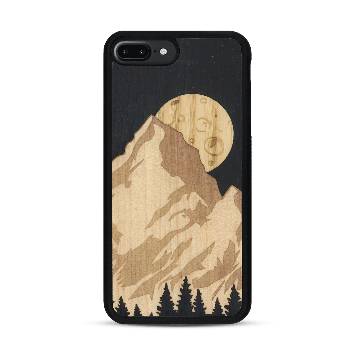 Coque de protection en bois véritable fabriquée en France pour  alliant plusieurs essences de bois pour représenter le mont Everest