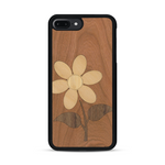 Coque de protection en bois véritable fabriquée en France pour  alliant plusieurs essences de bois pour représenter une marguerite
