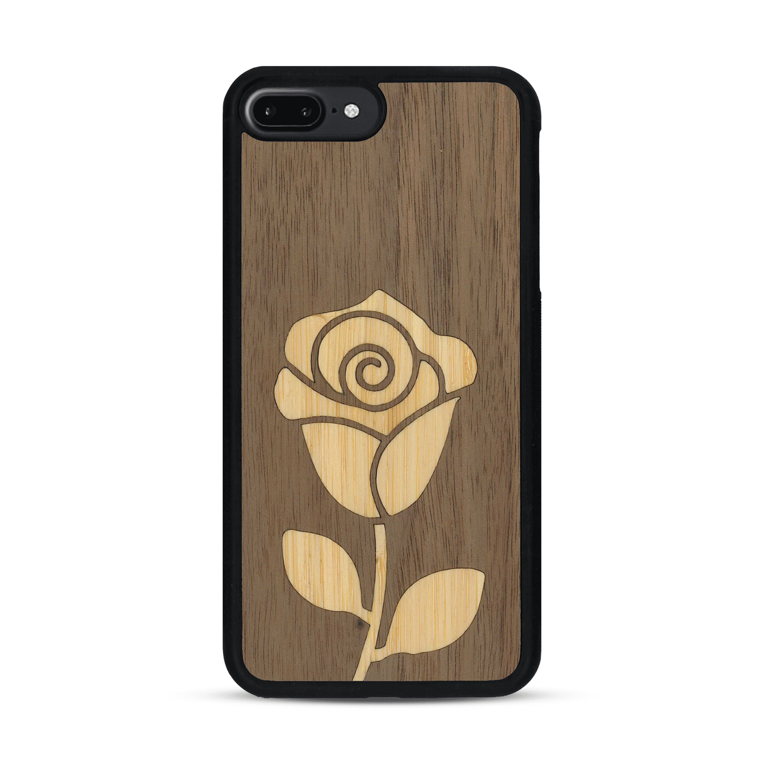 Coque de protection en bois véritable fabriquée en France pour  alliant plusieurs essences de bois pour représenter une rose