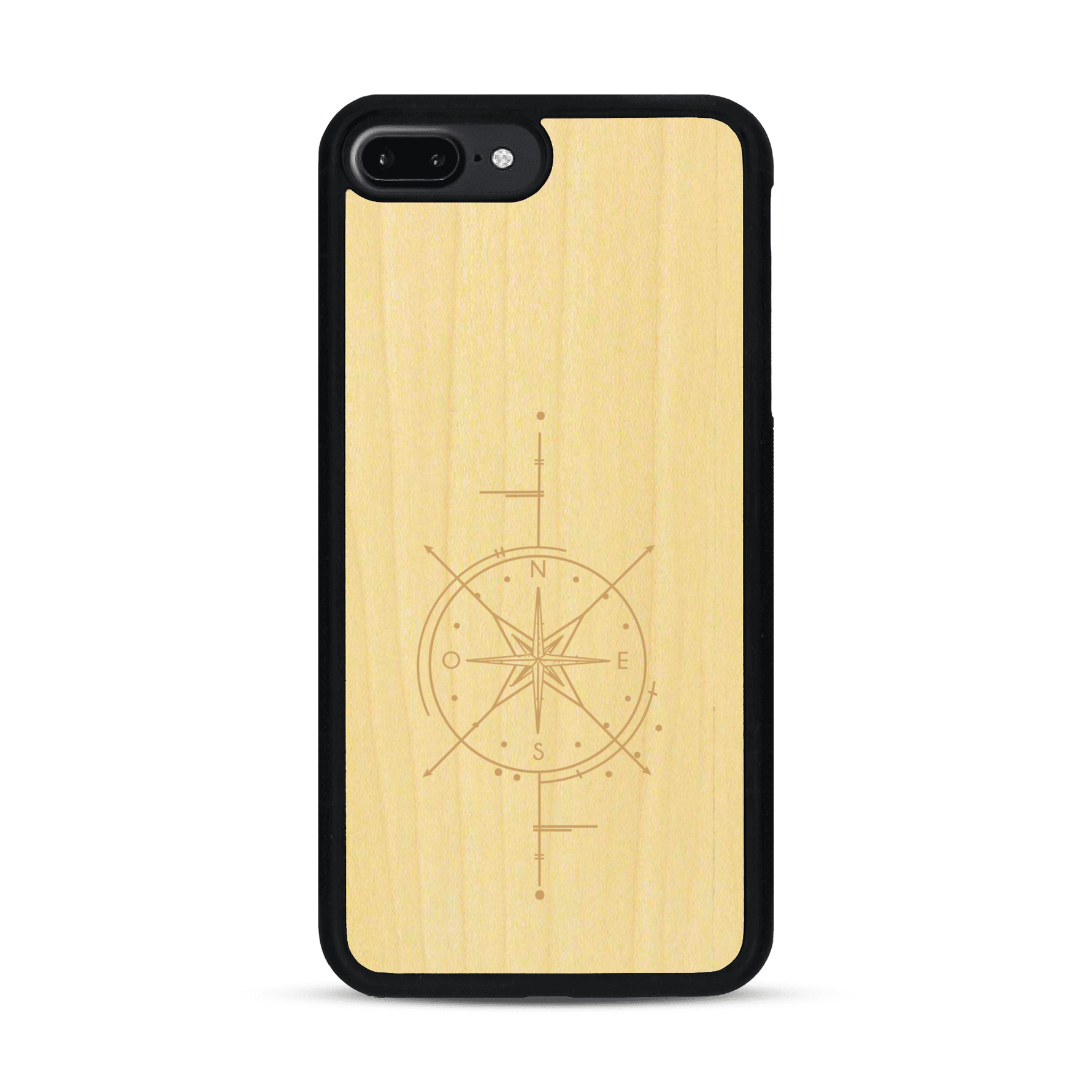 Coque de protection en bois véritable fabriquée en France pour  avec une gravure "rose des vents" sur le thème nautique et de l'océan qui s'inspire des boussoles de pirate