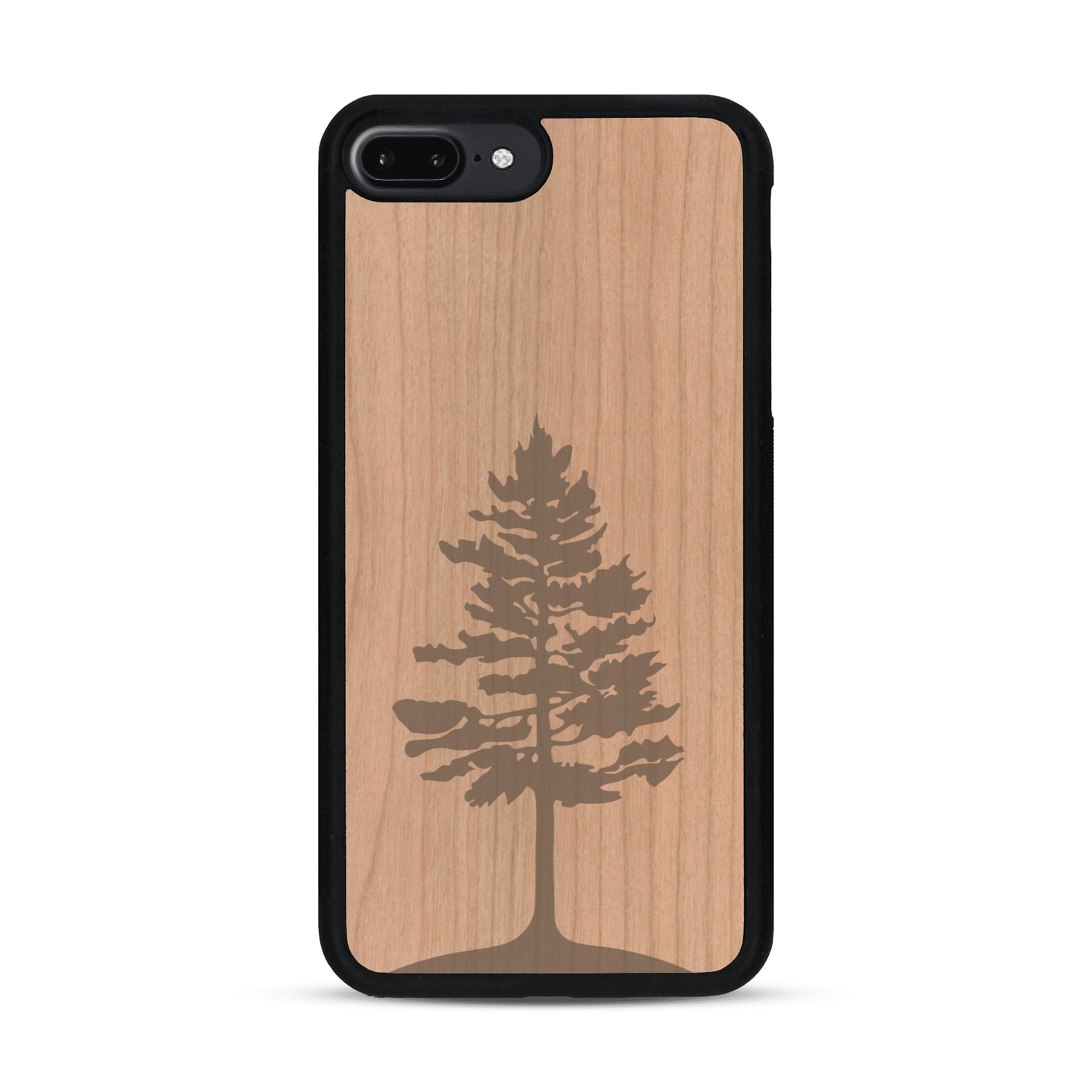Coque de protection en bois véritable fabriquée en France pour  sur le thème de la nature, de la fôret et de l'écoresponsabilité avec une gravure représentant un arbre 