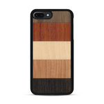Coque de protection en bois véritable fabriquée en France pour  alliant des bandes horizontales de bambou, merisier, padouk, noyer et chêne fumé