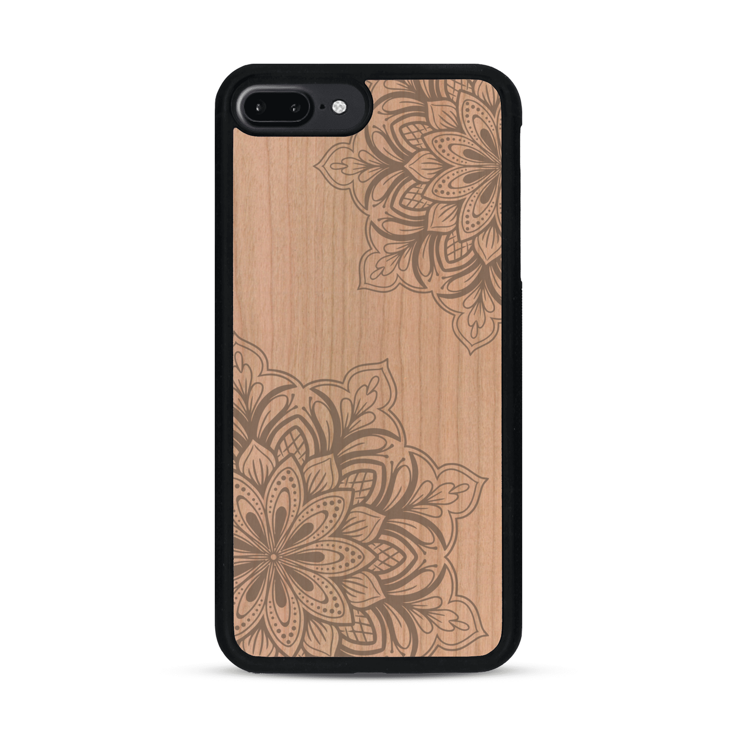 Coque de protection en bois véritable fabriquée en France pour  sur le thème de la bohème et du tatouage au henné avec une gravure représentant un mandala