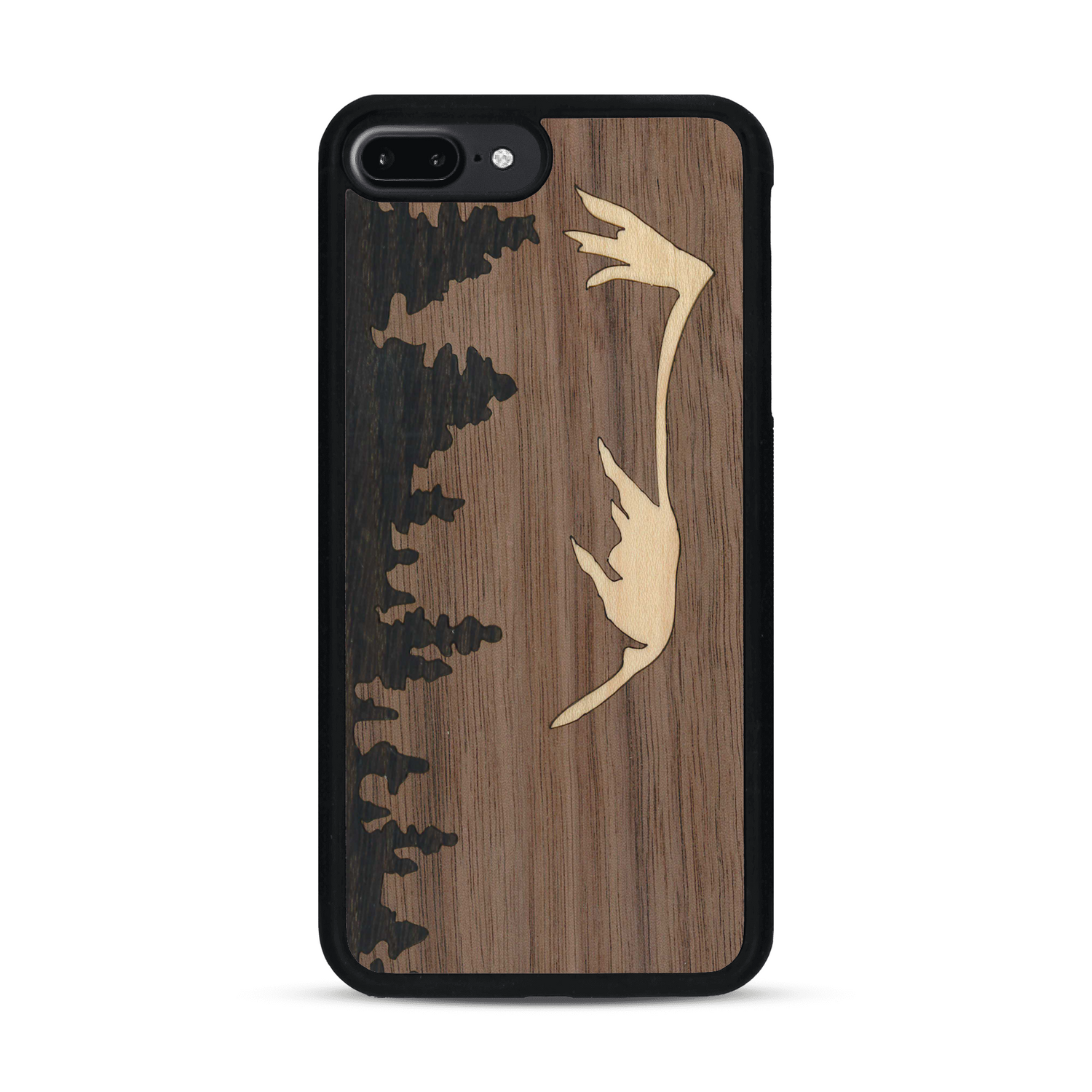 Coque de protection en bois véritable fabriquée en France pour  sur le thème de la nature et de la montagne qui allie du chêne fumé, du noyer et du bambou représentant le mont mézenc