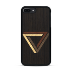 Coque de protection en bois véritable fabriquée en France pour  sur le thème de l'art géométrique qui allie du chêne fumé, du noyer, du bambou et du padouk représentant le triangle de penrose