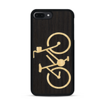 Coque de protection en bois véritable fabriquée en France pour  sur le theme du vélo et de l'outdoor qui allie du bambou et du chêne fumé représentant un vélo