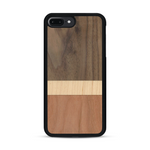 Coque de protection en bois véritable fabriquée en France pour  alliant des bandes horizontales de bambou, merisier et noyer