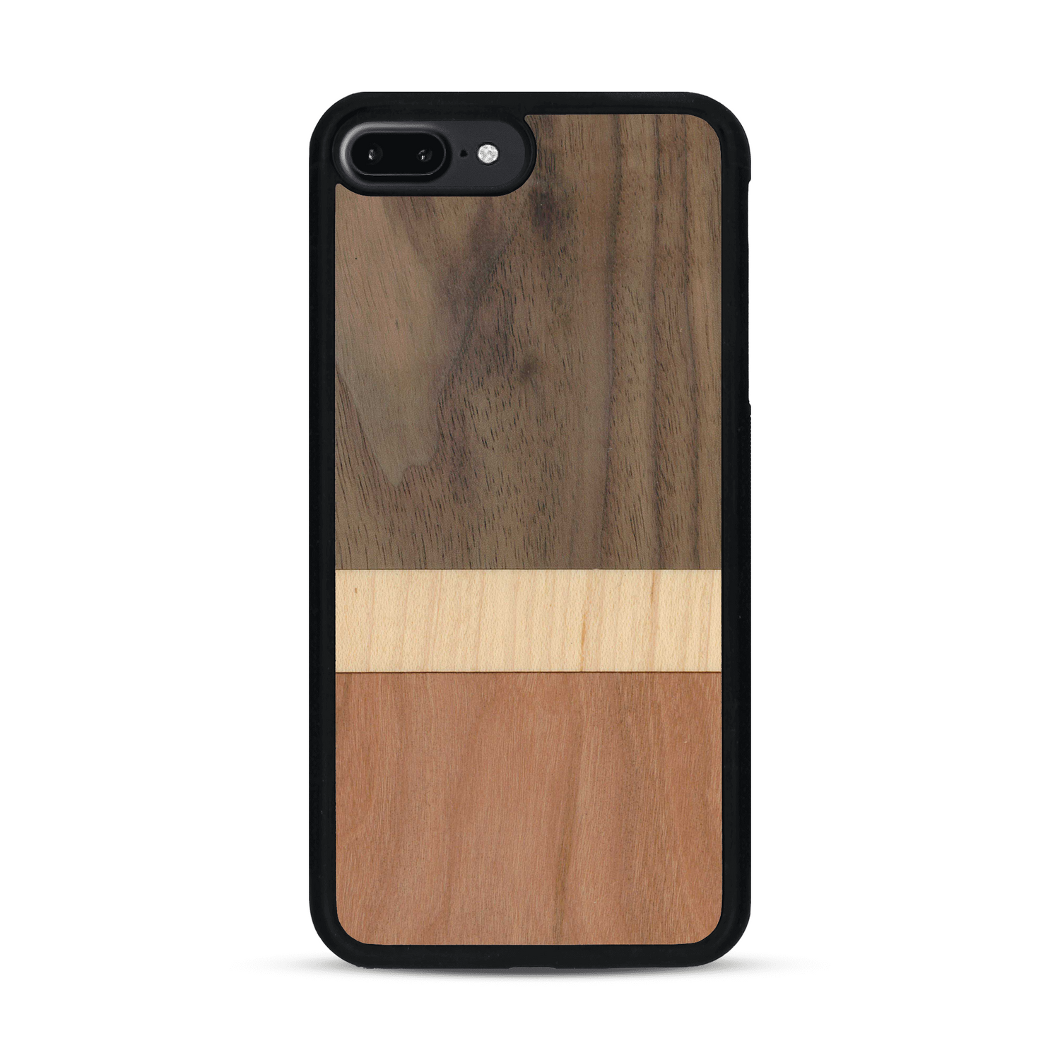 Coque de protection en bois véritable fabriquée en France pour  alliant des bandes horizontales de bambou, merisier et noyer