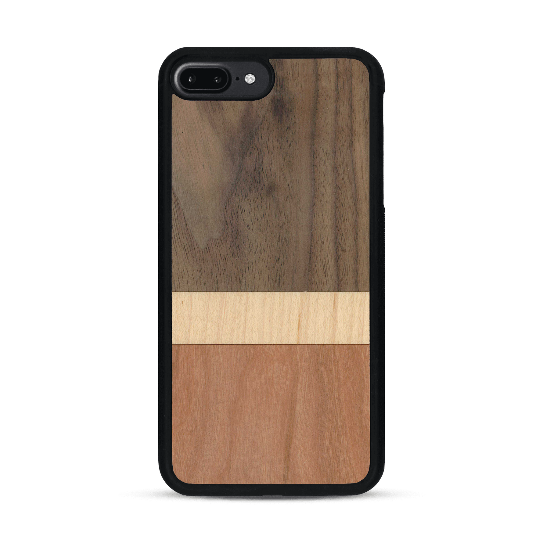 Coque de protection en bois véritable fabriquée en France pour  alliant des bandes horizontales de bambou, merisier et noyer