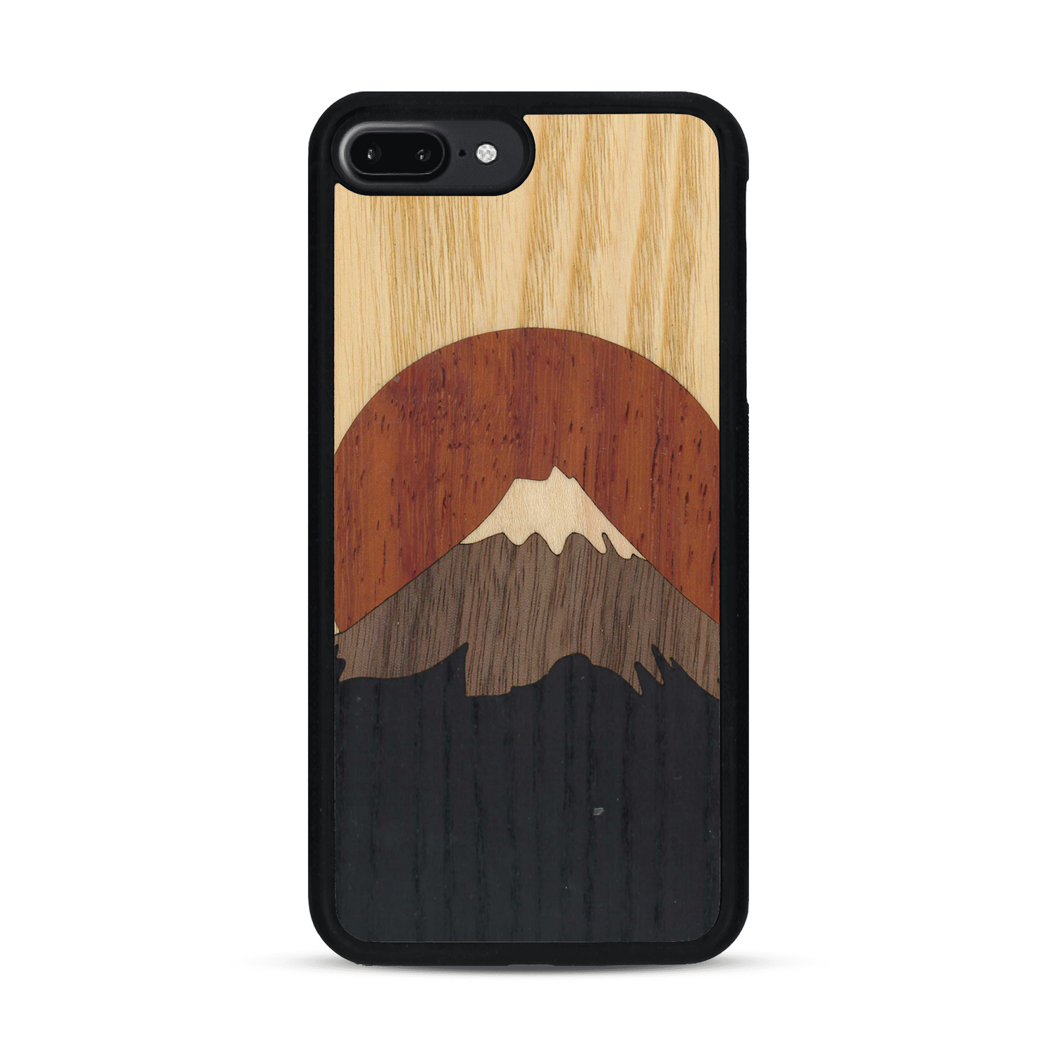 Coque de protection en bois véritable fabriquée en France pour  alliant plusieurs essences de bois pour représenter le mont Fuji