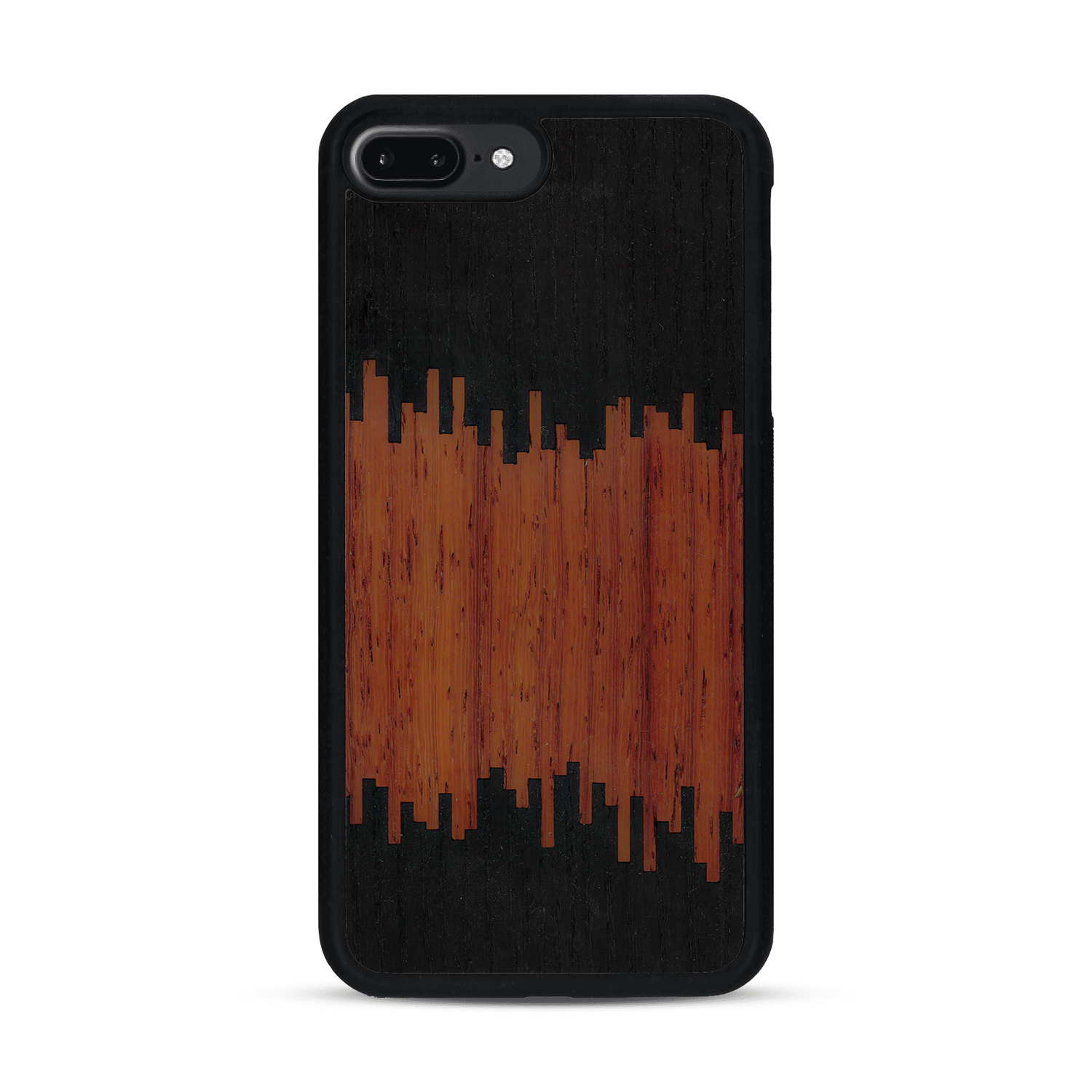 Coque de protection en bois véritable fabriquée en France pour  alliant plusieurs essences de bois pour représenter du magma en fusion