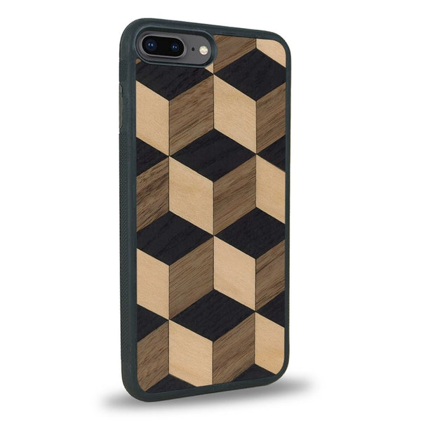 Coque de protection en bois véritable fabriquée en France pour iPhone 7 Plus / 8 Plus alliant plusieurs essences de bois pour représenter un classique intemporel de la marqueterie