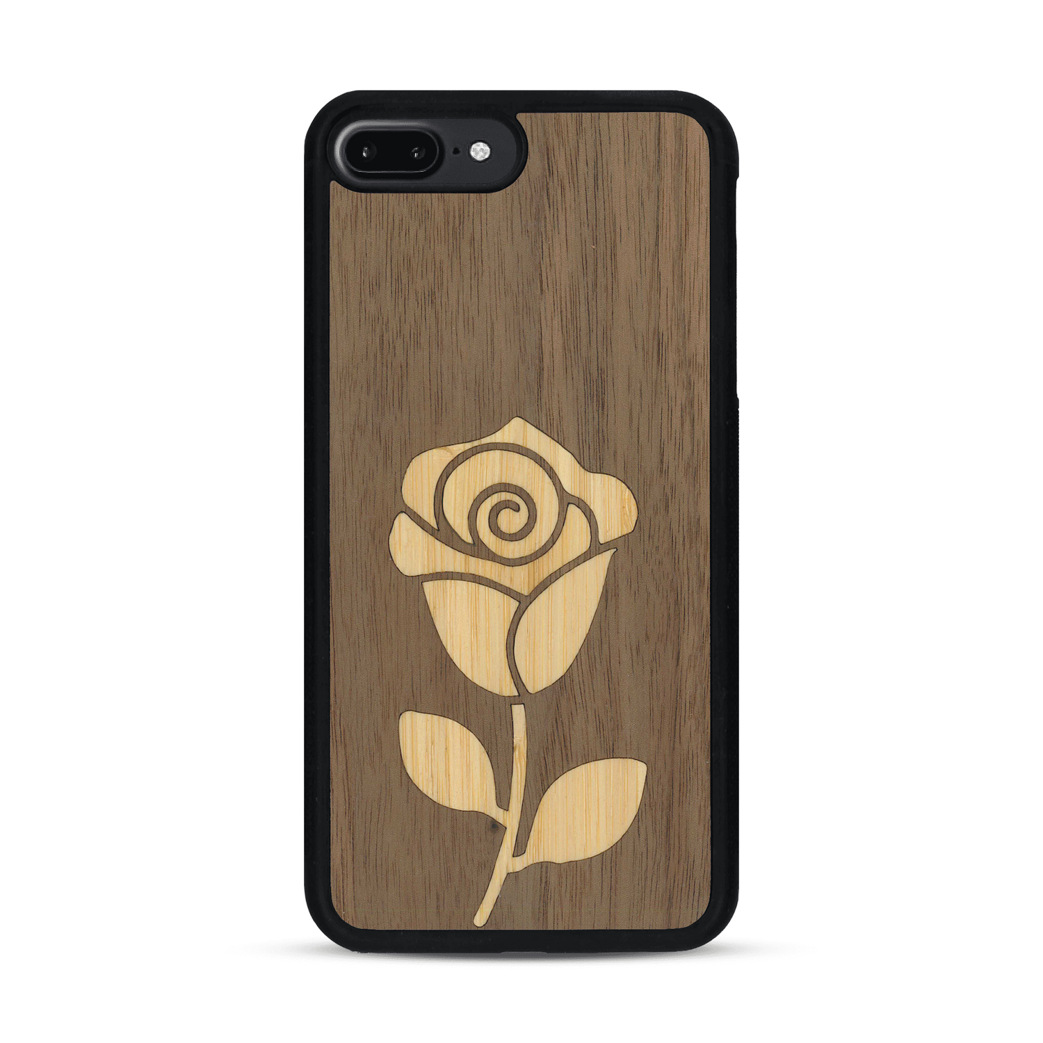 Coque de protection en bois véritable fabriquée en France pour  alliant plusieurs essences de bois pour représenter une rose