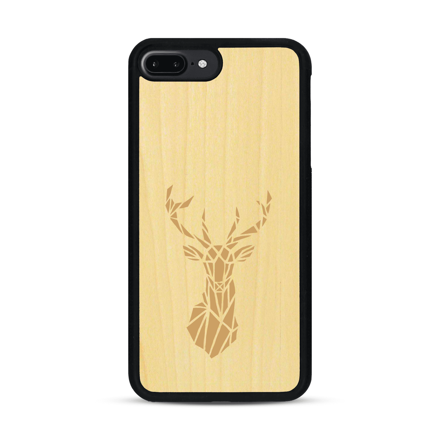 Coque de protection en bois véritable fabriquée en France pour  sur le thème de la nature et des animaux représentant une tête de cerf gométrique avec un design moderne et minimaliste