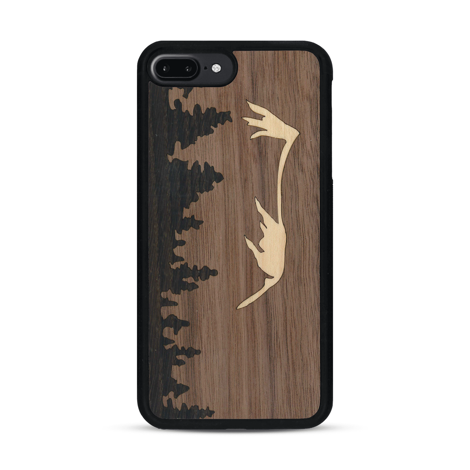 Coque de protection en bois véritable fabriquée en France pour  sur le thème de la nature et de la montagne qui allie du chêne fumé, du noyer et du bambou représentant le mont mézenc