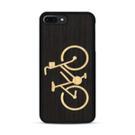 Coque de protection en bois véritable fabriquée en France pour  sur le theme du vélo et de l'outdoor qui allie du bambou et du chêne fumé représentant un vélo
