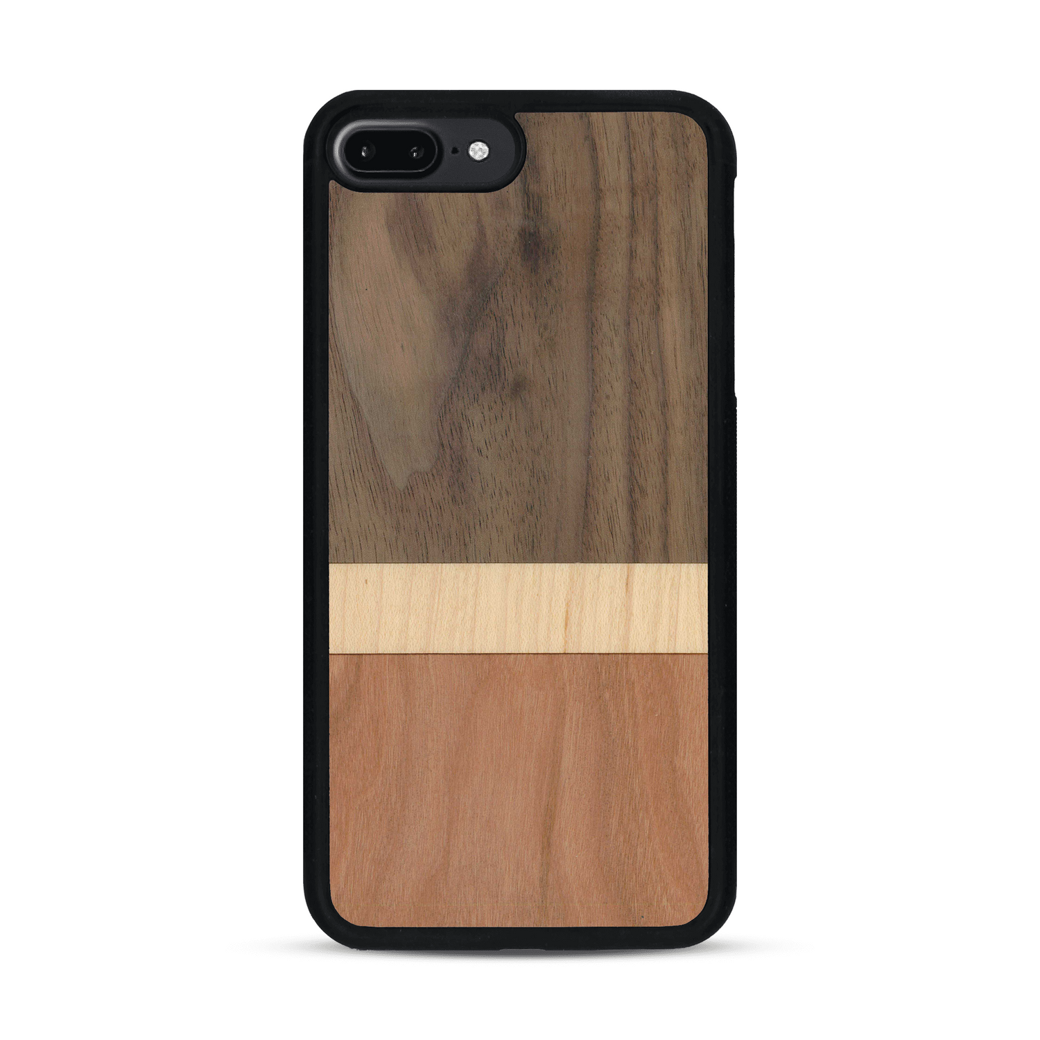 Coque de protection en bois véritable fabriquée en France pour  alliant des bandes horizontales de bambou, merisier et noyer