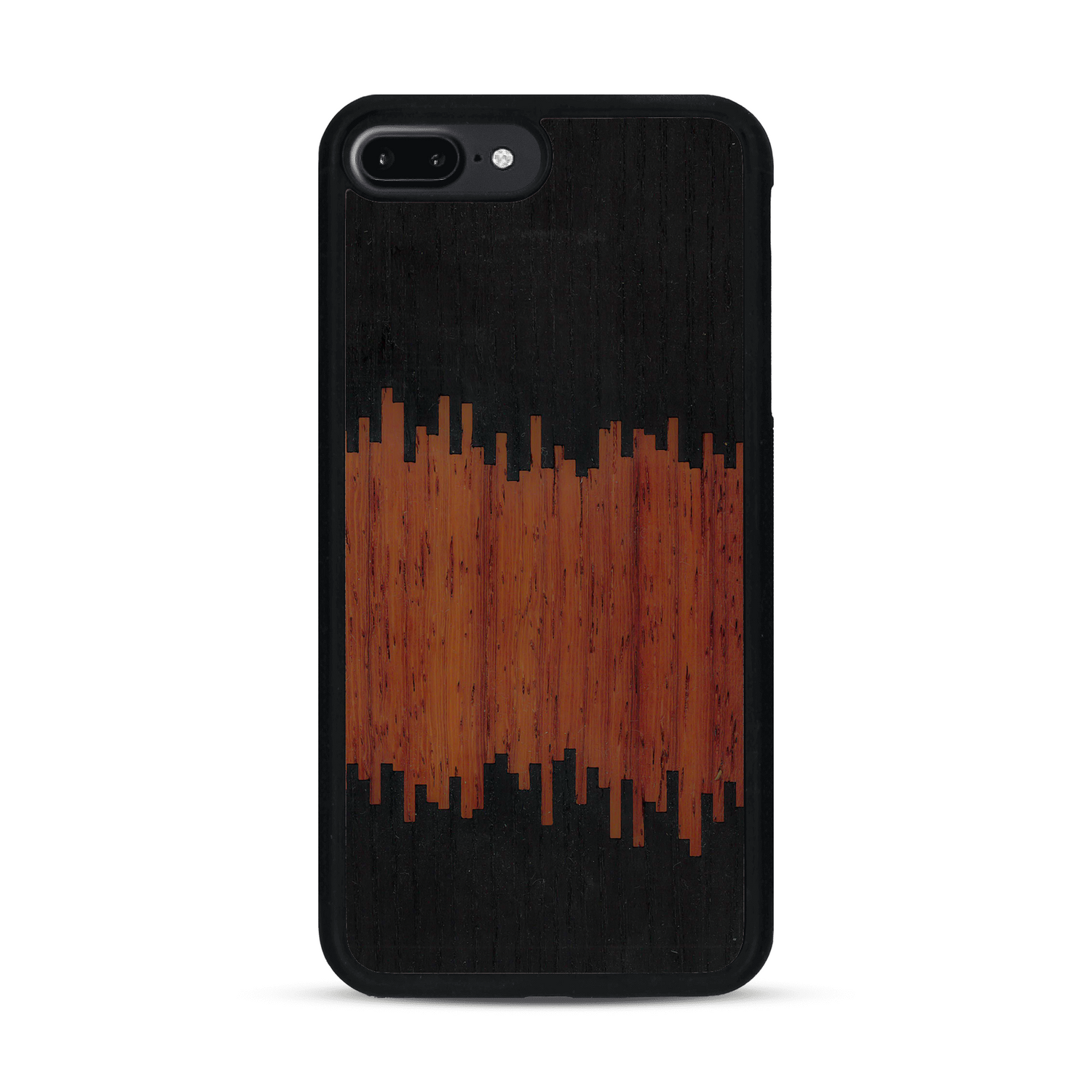 Coque de protection en bois véritable fabriquée en France pour  alliant plusieurs essences de bois pour représenter du magma en fusion