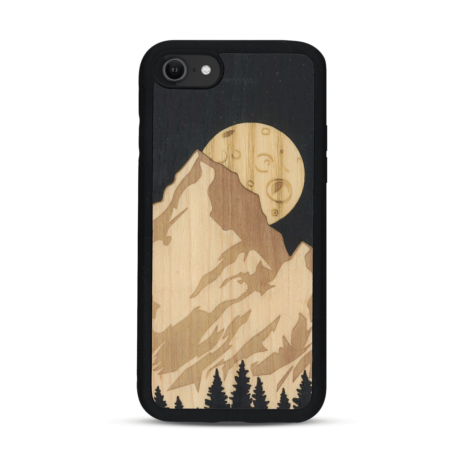 Coque de protection en bois véritable fabriquée en France pour  alliant plusieurs essences de bois pour représenter le mont Everest