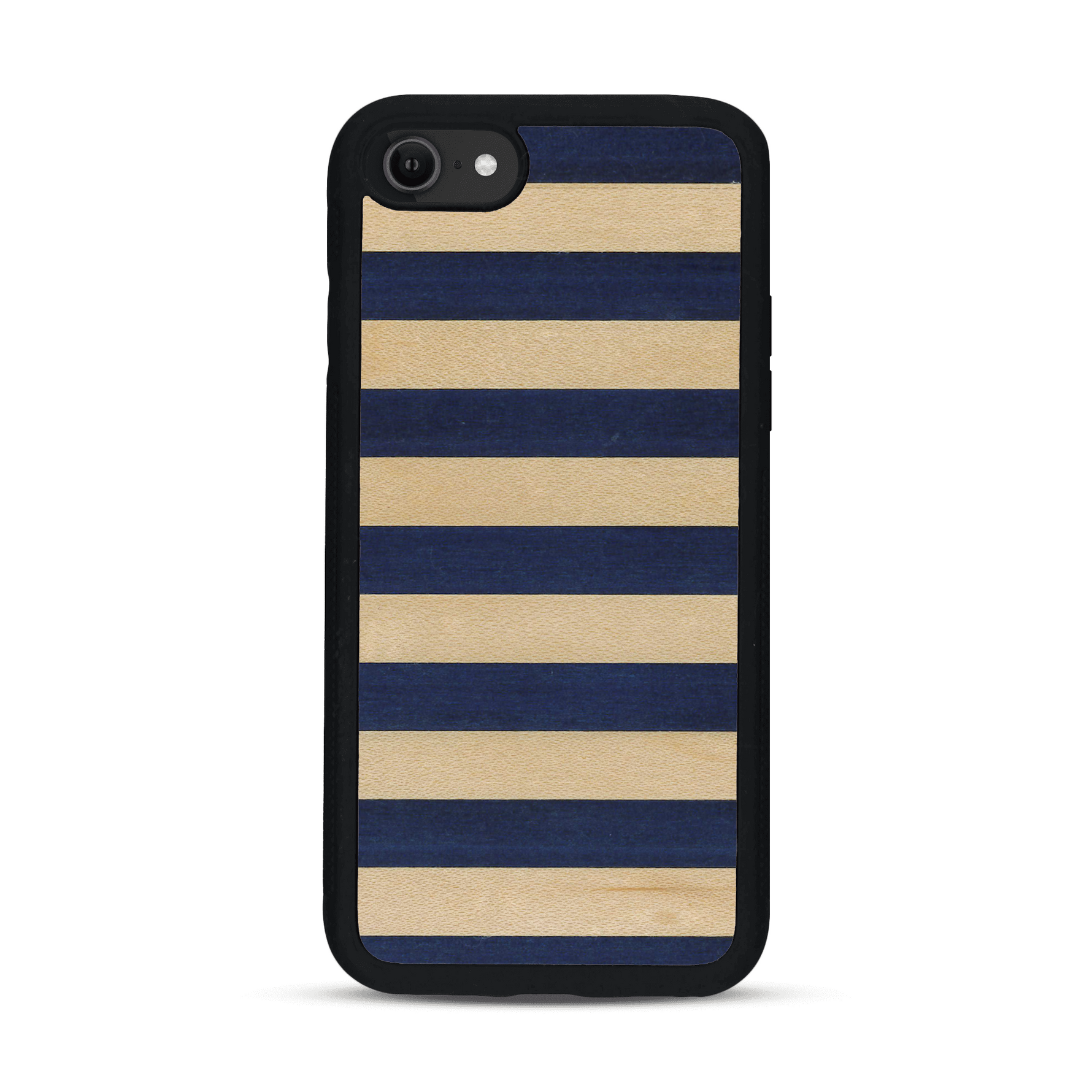 Coque de protection en bois véritable fabriquée en France pour  alliant plusieurs essences de bois pour représenter une marinière