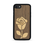 Coque de protection en bois véritable fabriquée en France pour  alliant plusieurs essences de bois pour représenter une rose
