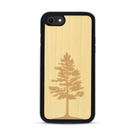 Coque de protection en bois véritable fabriquée en France pour  sur le thème de la nature, de la fôret et de l'écoresponsabilité avec une gravure représentant un arbre 