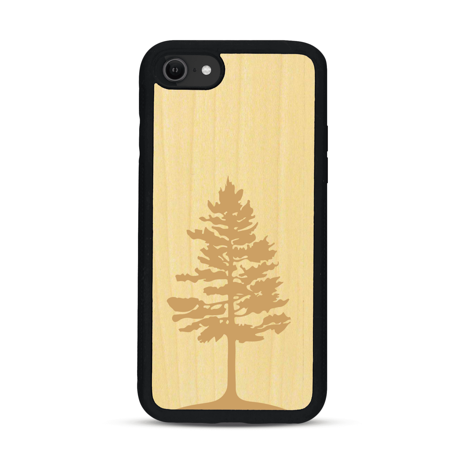 Coque de protection en bois véritable fabriquée en France pour  sur le thème de la nature, de la fôret et de l'écoresponsabilité avec une gravure représentant un arbre 