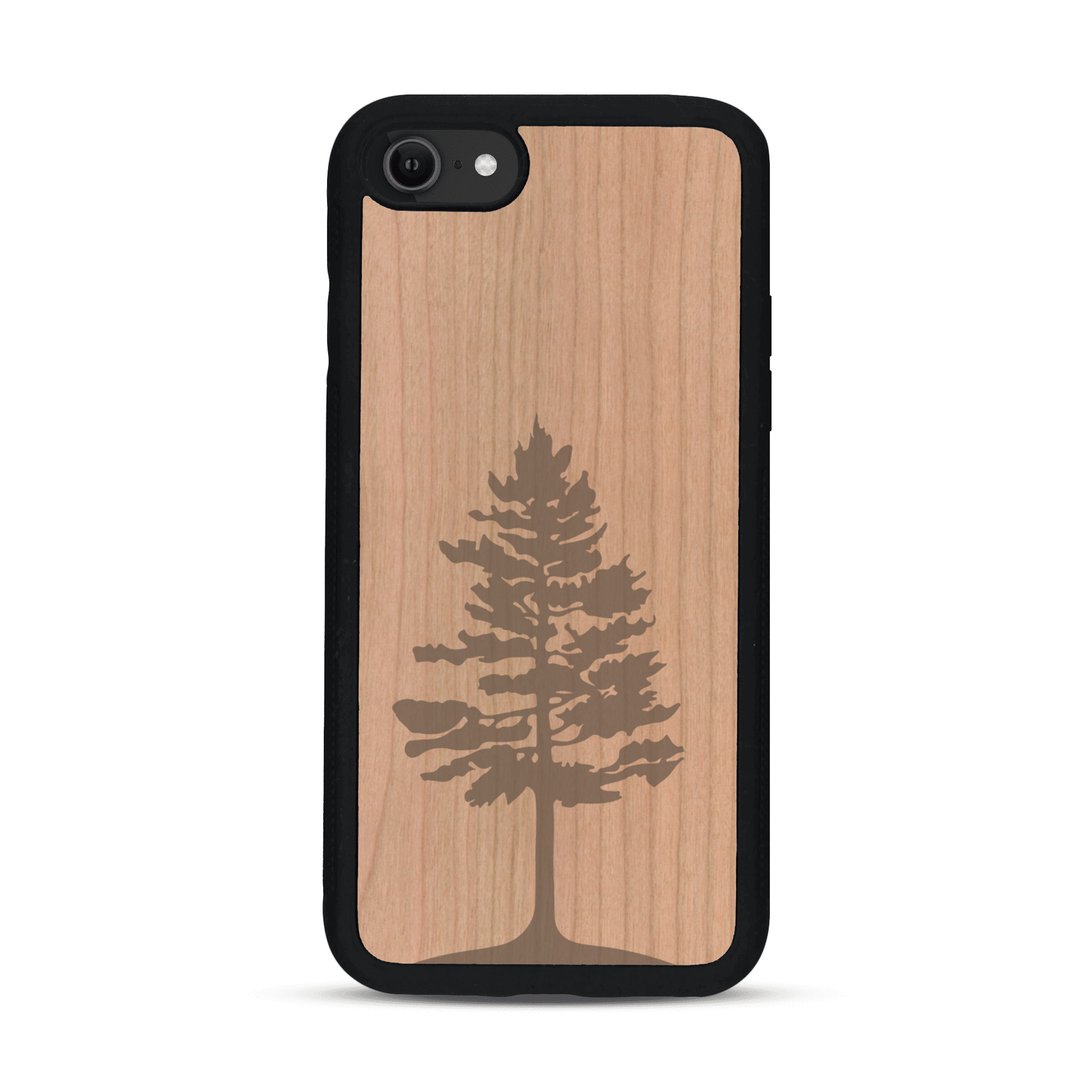 Coque de protection en bois véritable fabriquée en France pour  sur le thème de la nature, de la fôret et de l'écoresponsabilité avec une gravure représentant un arbre 