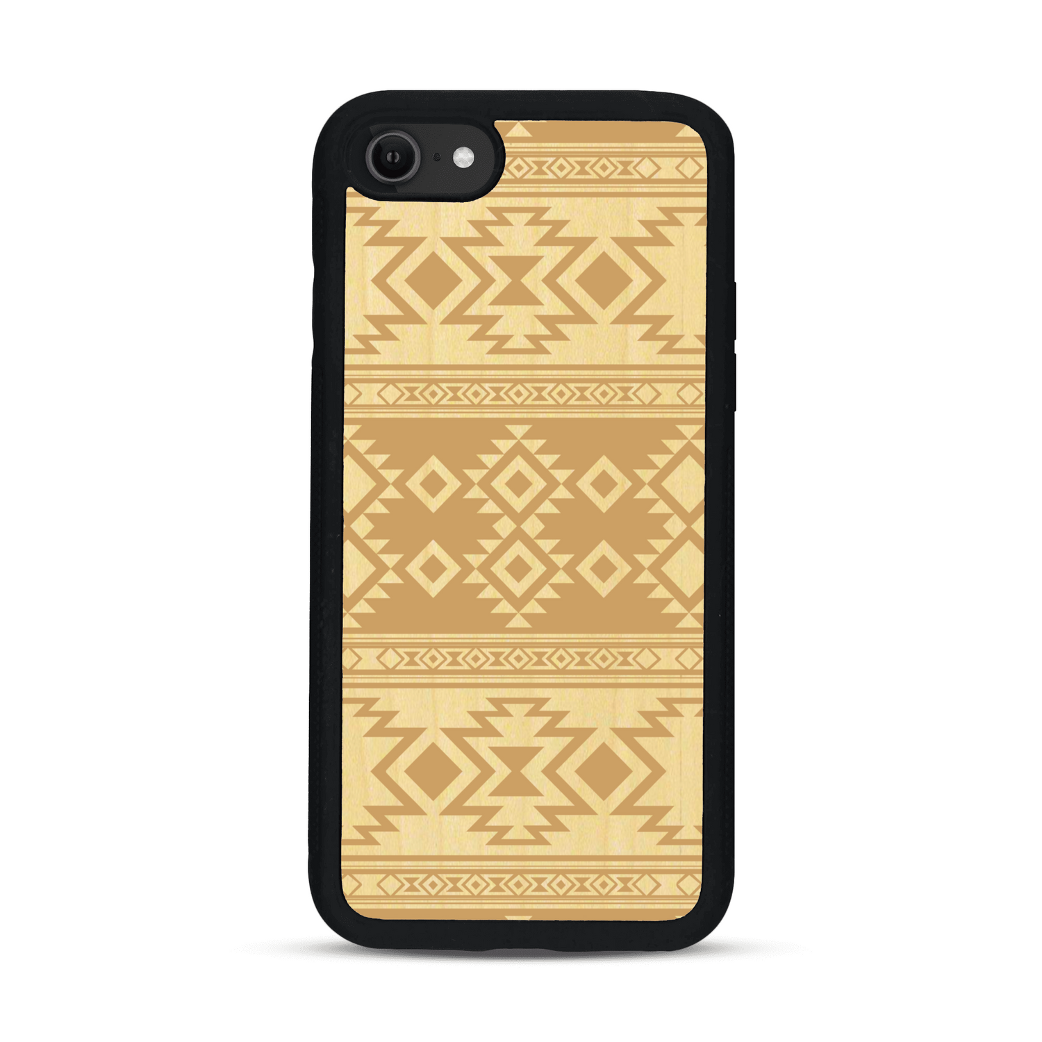 Coque de protection en bois véritable fabriquée en France pour  avec des motifs géométriques s'inspirant des temples aztèques, mayas et incas
