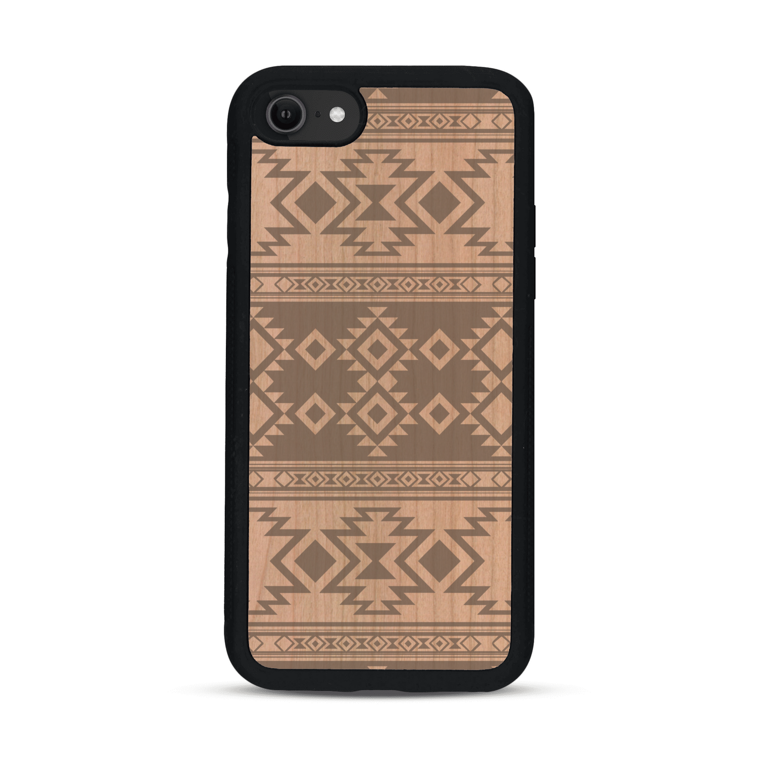 Coque de protection en bois véritable fabriquée en France pour  avec des motifs géométriques s'inspirant des temples aztèques, mayas et incas