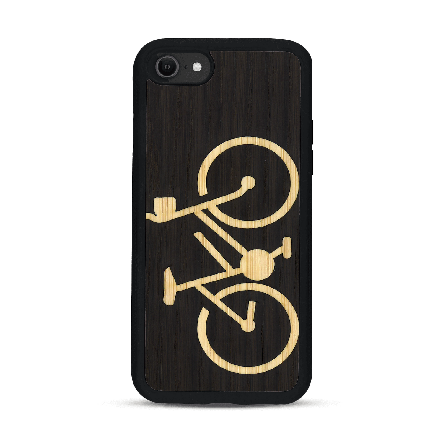 Coque de protection en bois véritable fabriquée en France pour  sur le theme du vélo et de l'outdoor qui allie du bambou et du chêne fumé représentant un vélo