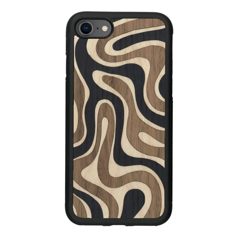 Coque de protection en bois véritable fabriquée en France pour iPhone SE 2020 alliant plusieurs essences de bois pour représenter une ondulation