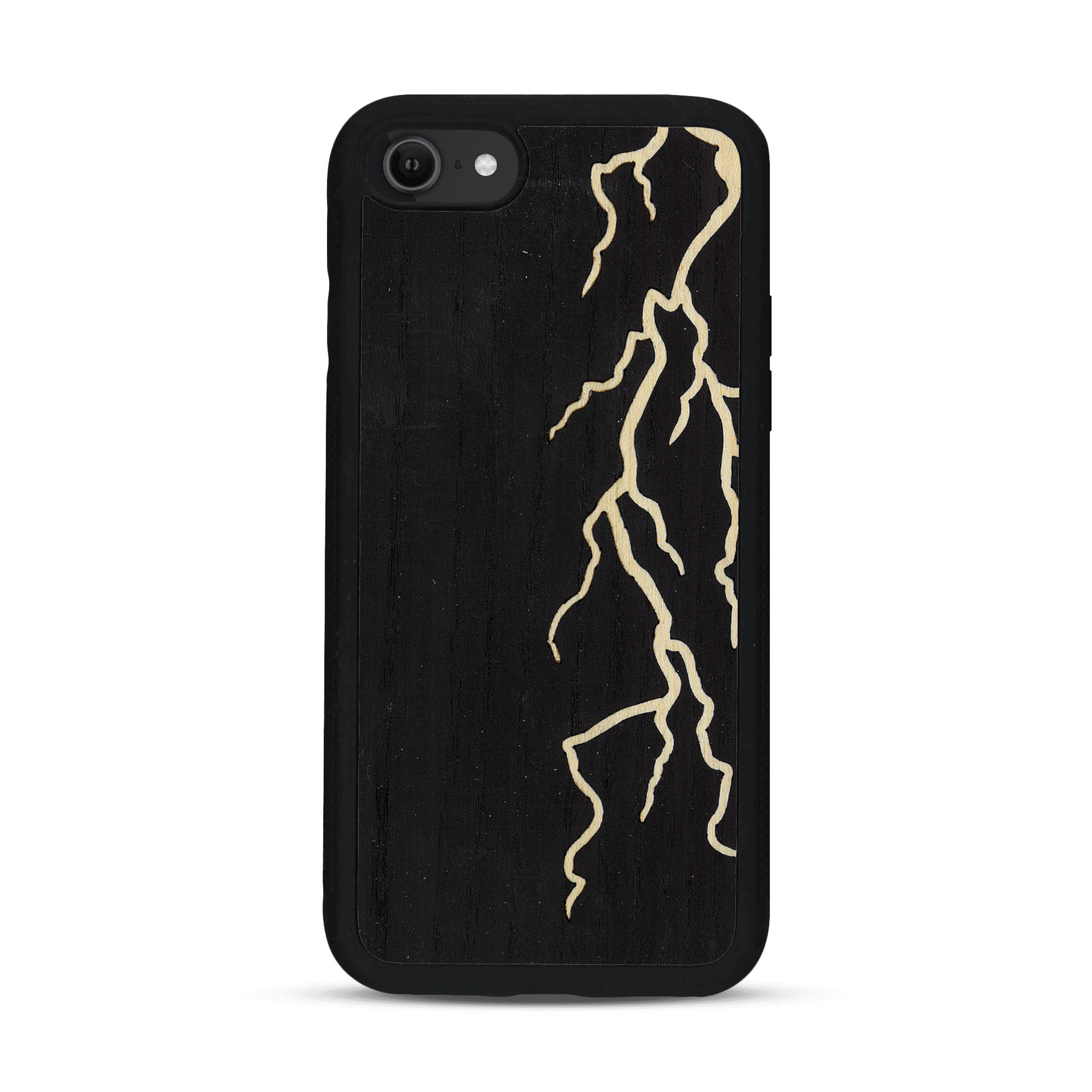 Coque de protection en bois véritable fabriquée en France pour  alliant plusieurs essences de bois pour représenter un éclair divin