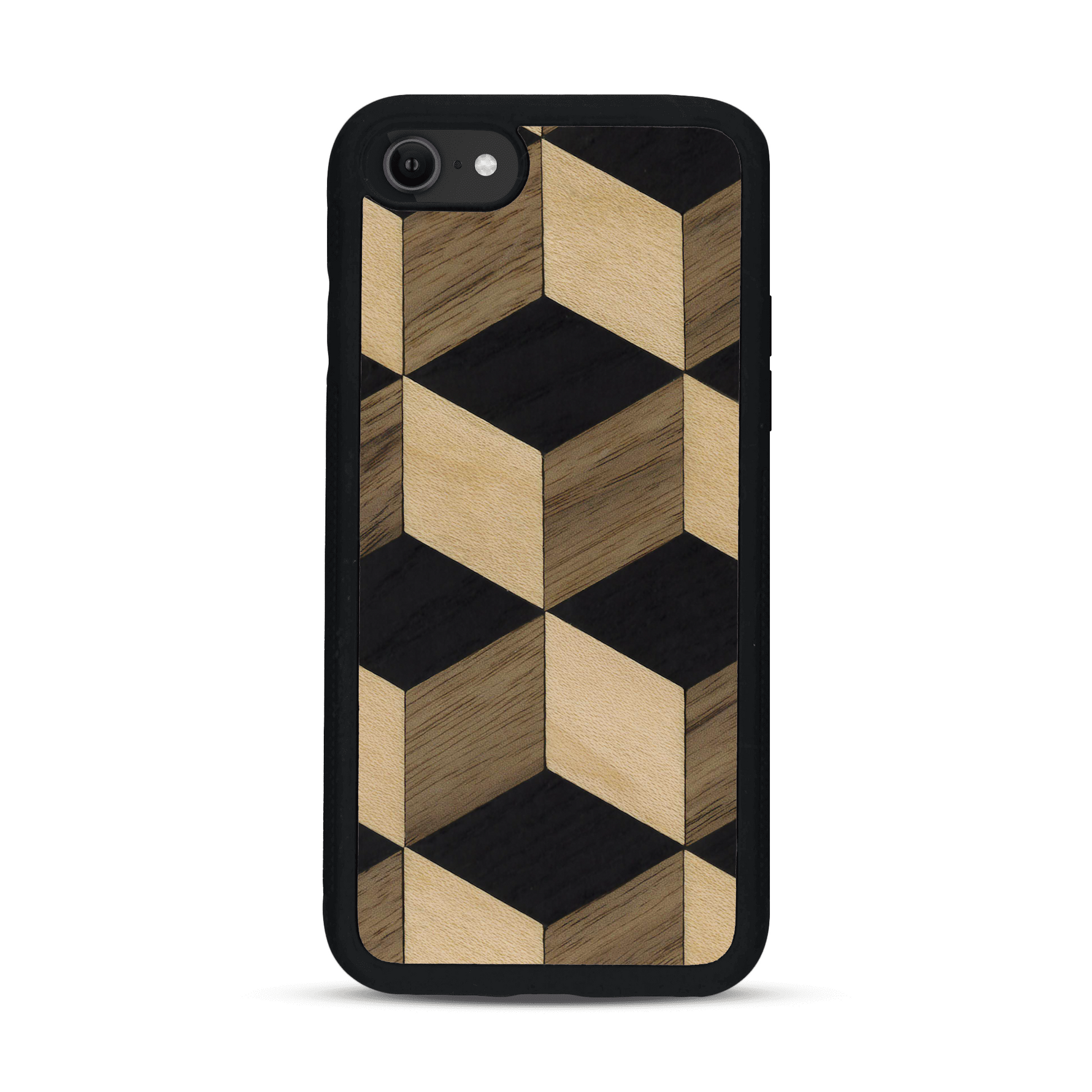 Coque de protection en bois véritable fabriquée en France pour  alliant plusieurs essences de bois pour représenter un classique intemporel de la marqueterie