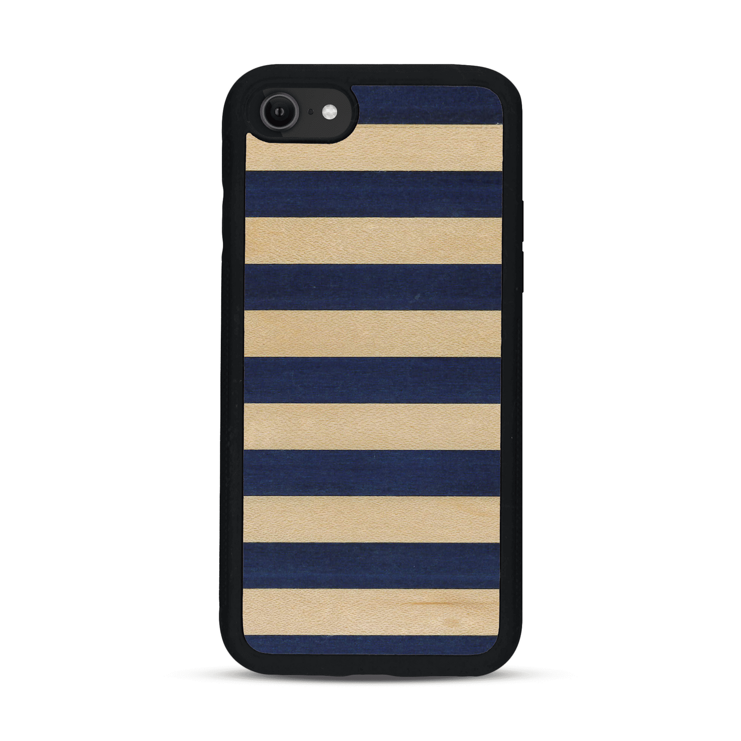 Coque de protection en bois véritable fabriquée en France pour  alliant plusieurs essences de bois pour représenter une marinière