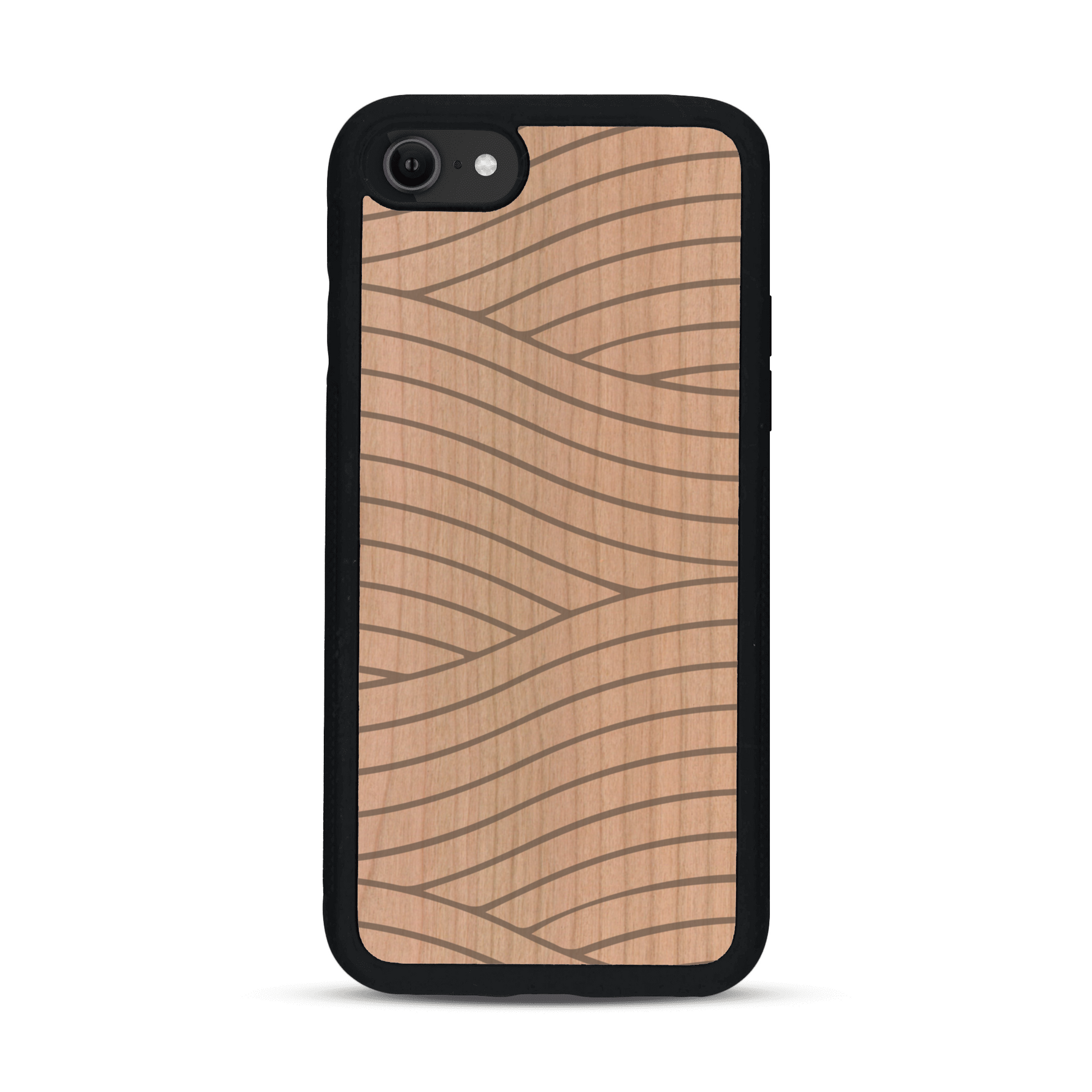 Coque de protection en bois véritable fabriquée en France pour  avec un motif moderne et minimaliste sur le thème waves et wavy représentant les vagues de l'océan