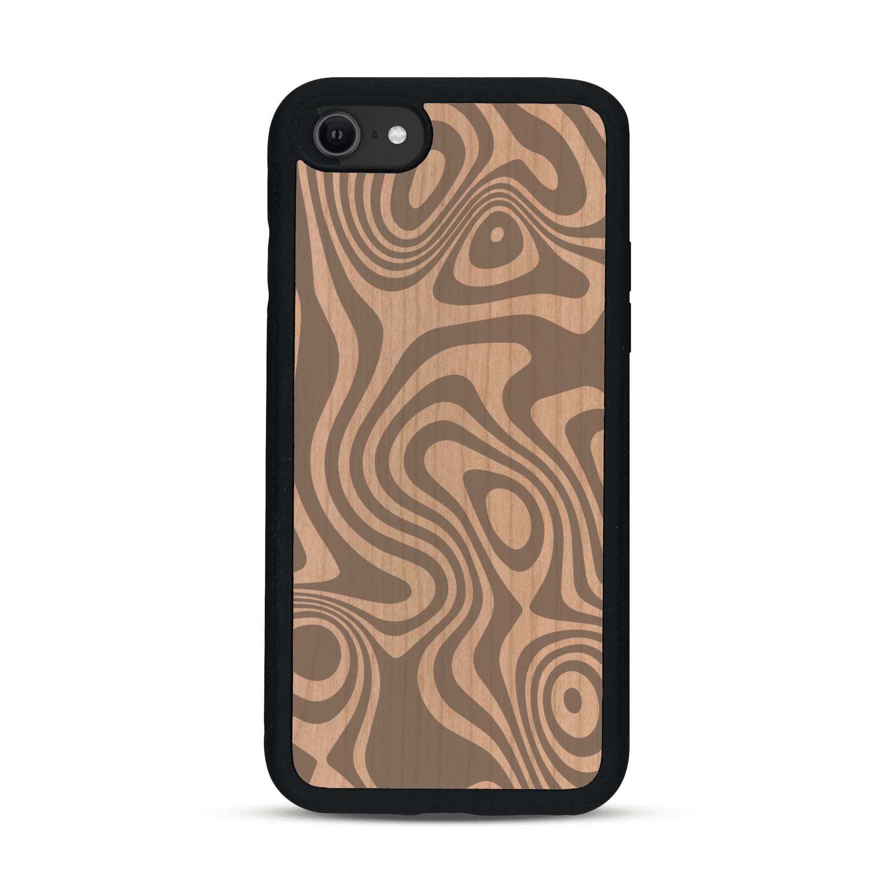 Coque de protection en bois véritable fabriquée en France pour  avec un motif abstrait représentant les mouvements de l'eau