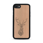 Coque de protection en bois véritable fabriquée en France pour  sur le thème de la nature et des animaux représentant une tête de cerf gométrique avec un design moderne et minimaliste