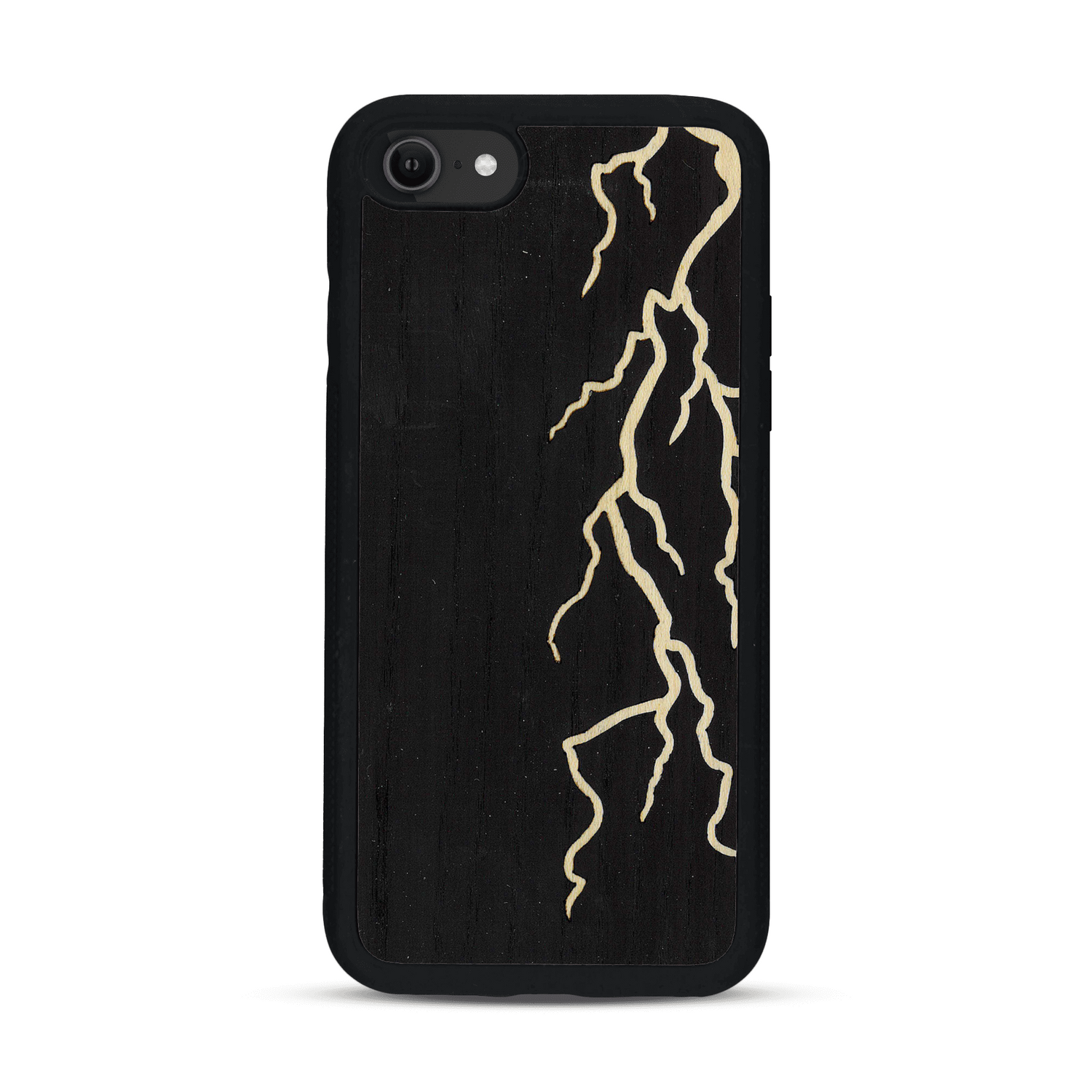 Coque de protection en bois véritable fabriquée en France pour  alliant plusieurs essences de bois pour représenter un éclair divin