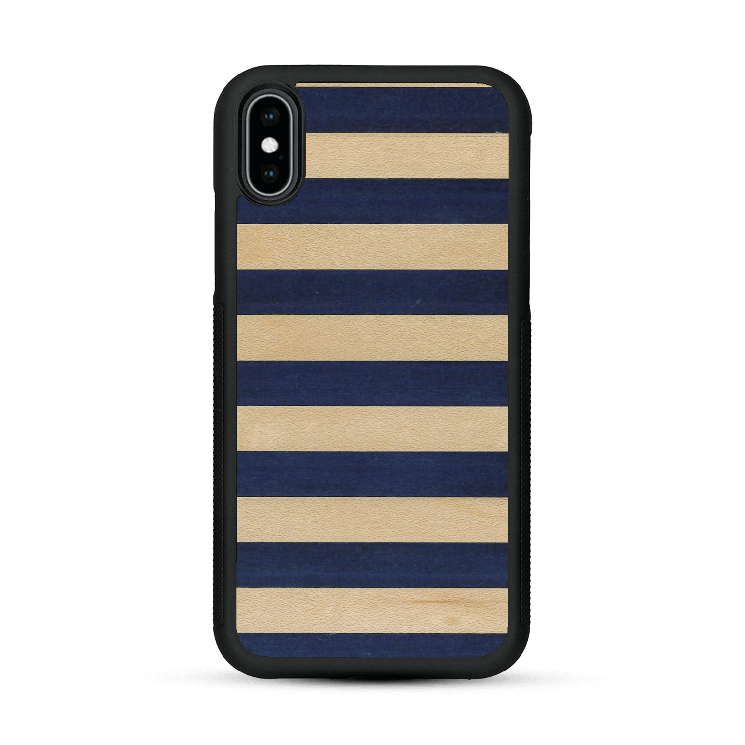 Coque de protection en bois véritable fabriquée en France pour  alliant plusieurs essences de bois pour représenter une marinière